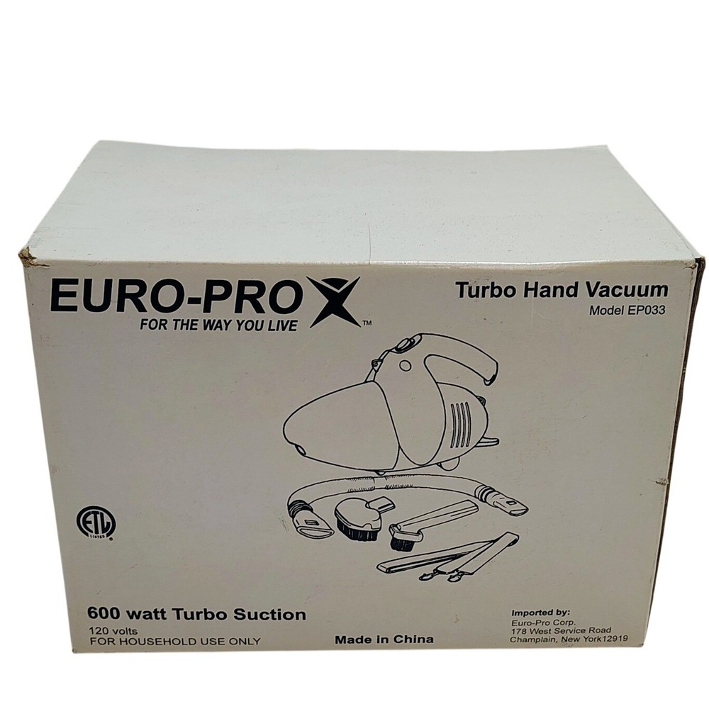 Euro-Pro Turbo Hand Vacuum EP033 600 Watt Corded Handheld Cleaner w/ Attachments